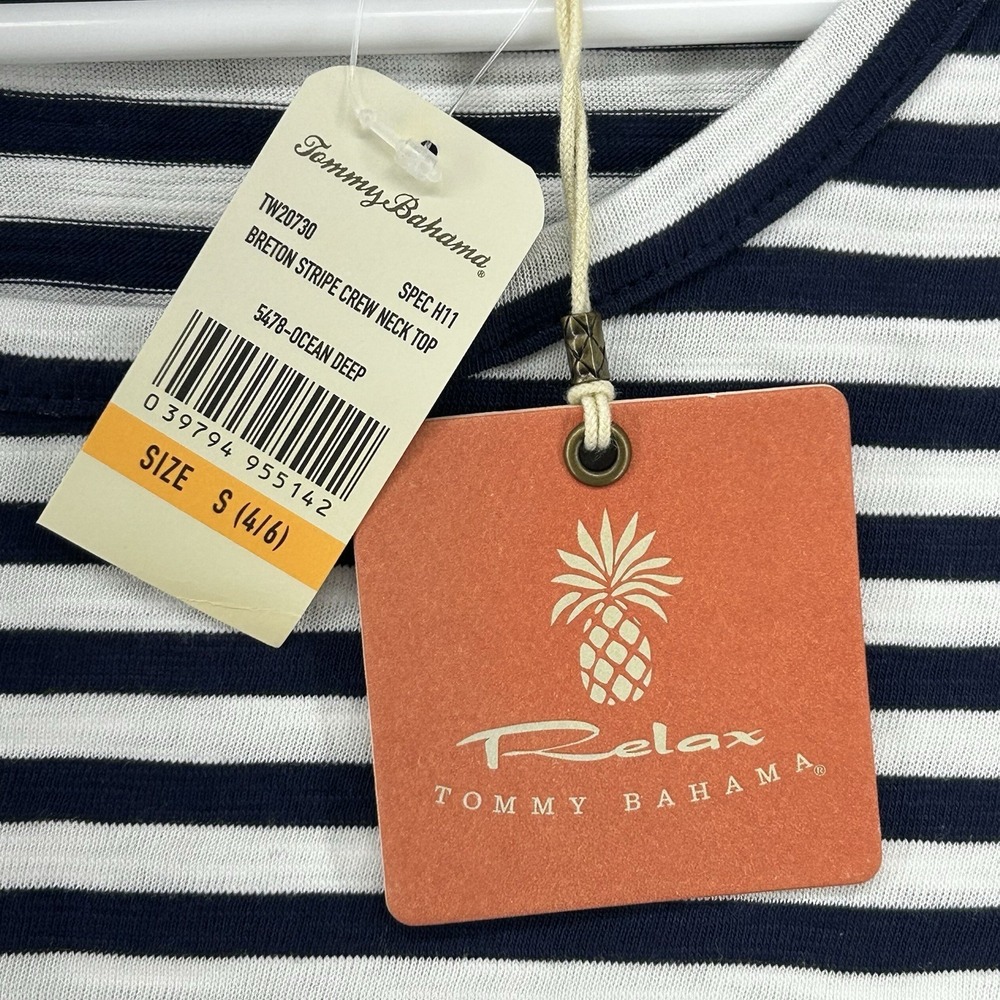 Tommy Bahama Breton Stripe Relax Top Women Size Small Blue White Summer NEW - Picture 5 of 9
